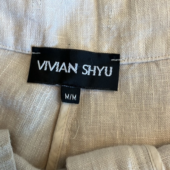 Vivian Shyu Bohemian Beige Wide-Leg Linen Capris with Tie Waist Size Medium, - Picture 4 of 9